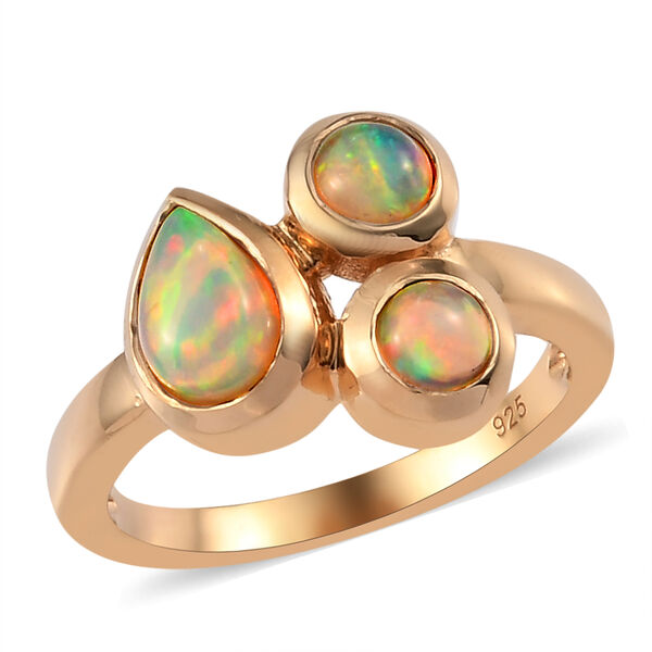 Natürlicher Äthiopischer Opal 3 Stein 925 Silber vergoldet  ca. 0,82 ct image number 4