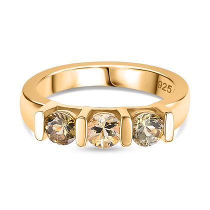 AA Nat&uuml;rlicher goldener Tansanit Ring 925 Silber 750 Gelbgold Vermeil (Gr&ouml;&szlig;e 21.00) ca. 0,54 ct
