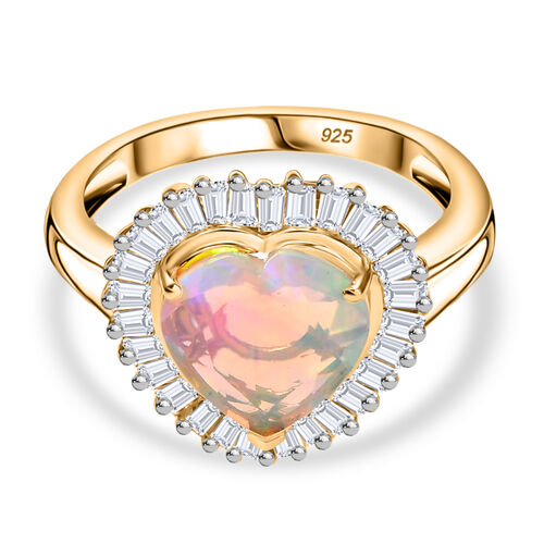 EXCLUSIVES ANGEBOT - AA Natürlicher, äthiopischer Welo Opal, Moissanit Ring 925 Silber 750 Gelbgold Vermeil (Größe 17.00) ca. 2.45 ct image number 0