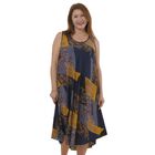 TAMSY - bedrucktes Kleid, Viskose, 60x105 cm, blau/gelb Blattmuster image number 0