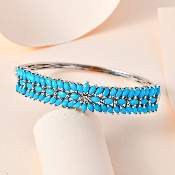 Amerikanischer nat&uuml;rlicher Sleeping Beauty T&uuml;rkis, wei&szlig;er Zirkon Armreif, ca. 18 cm, 925 Silber platiniert ca. 10.79 ct image number 2