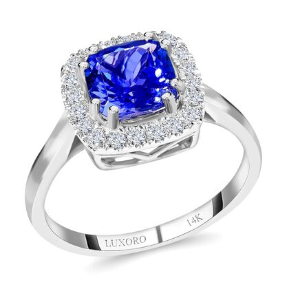 AAA Tansanit, Wei&szlig;er Diamant I2/GH Ring, AGI zertifiziert und gepr&uuml;ft,  585 Gold (Gr&ouml;&szlig;e 17.00) ca. 2.20 ct