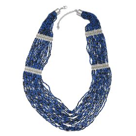 Blaue mehrlagige Saatperlen-Halskette, 79 cm