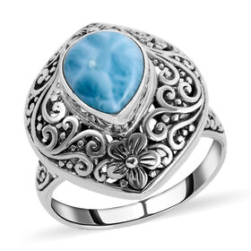 Royal Bali - Larimar Ring, 925 Silber (Größe 17.00) ca. 4.09 ct