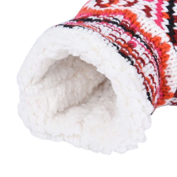 1 paar rutschfeste und gestrickte Hausschuhe mit Fellfutter, Gr&ouml;&szlig;e M, Rot image number 3