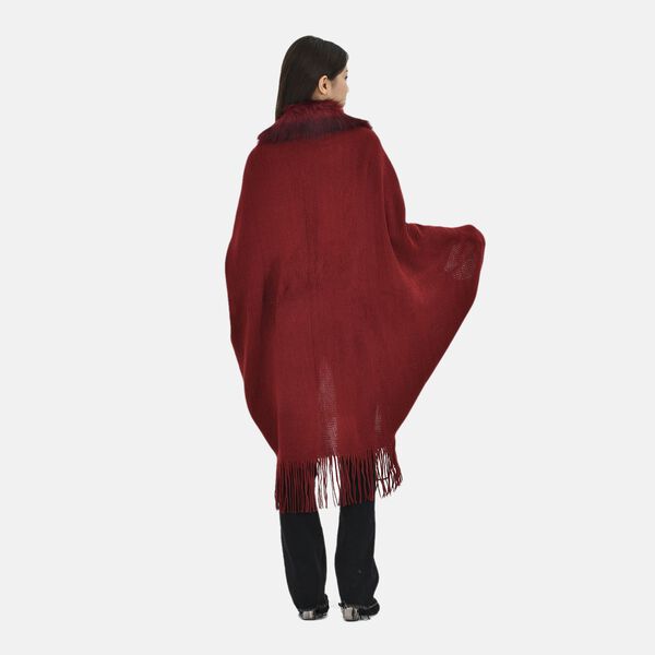 LA MAREY - luxuri&ouml;ser Kunstpelz-Kimono mit Fransen, 114x109cm, rot image number 2