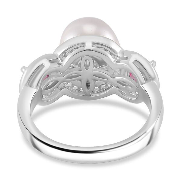 Wei&szlig;e Muschelkernperle, Afrikanischer Rubin (Fissure gef&uuml;llt) Ring 925 Silber platiniert (Gr&ouml;&szlig;e 16.00) image number 4