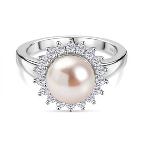 Pfirsich-Süßwasser Perle und Zirkon Ring