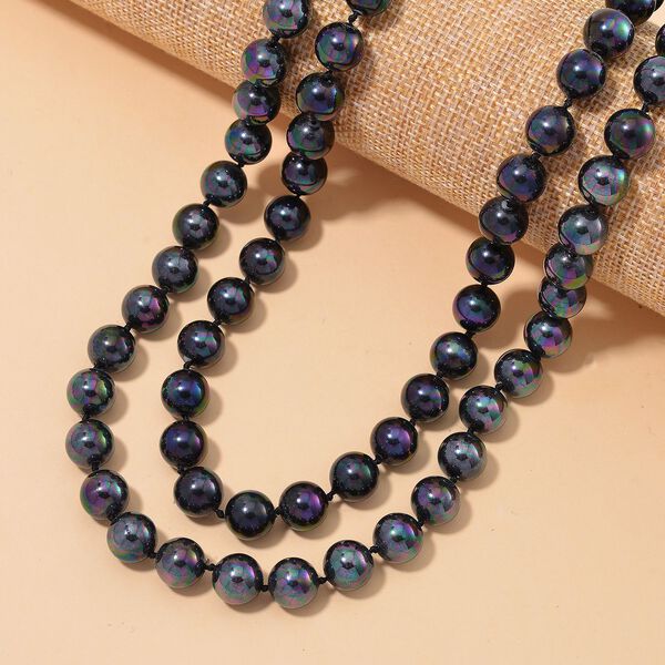 Pfauenfarbene Muschelkernperlen Halskette, 100 cm image number 2