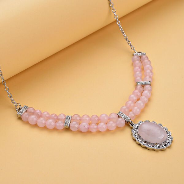 Rosenquarz Halskette, ca. 45 cm, silberfarben ca. 96,00 ct image number 1