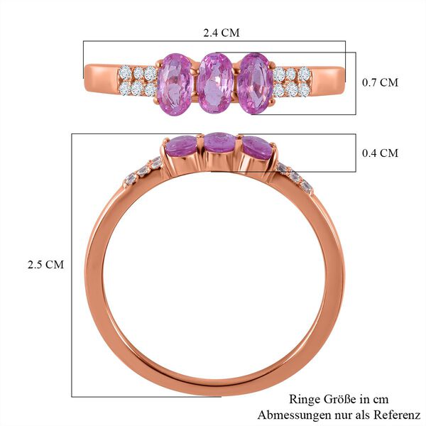 AA Rosa Saphir, Wei&szlig;er Zirkon Ring, 925 Silber ros&eacute;vergoldet, (Gr&ouml;&szlig;e 20.00) ca. 1.15 ct image number 5