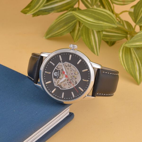 WILLIAM HUNT -  Uhr mit Automatikwerk, 5 ATM Wasserbeständigkeit, Skelettdisplay und schwarzem Lederarmband, 25 cm image number 2