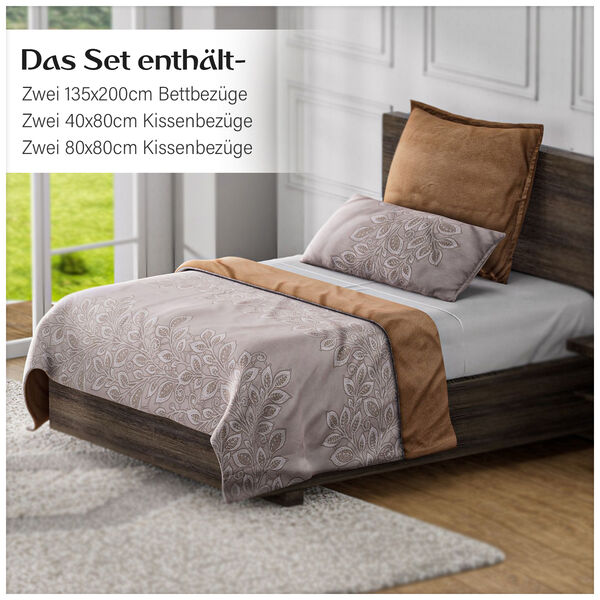 6-teiliges Set: antibakterielle, antiallergische Mikrofaser-Bettw&auml;sche, Blattmuster, Karamell image number 11