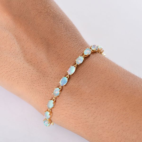 AA nat&uuml;rliches, &auml;thiopisches Welo Opal und Labor Diamant 20cm Armband, 925 Silber vergoldet - 7,19 ct. image number 3