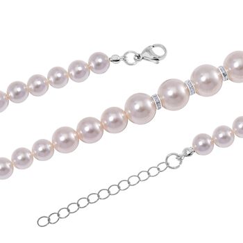 Wei&szlig;e Muschelkernperlen und wei&szlig;e Kristall, 45+5 cm