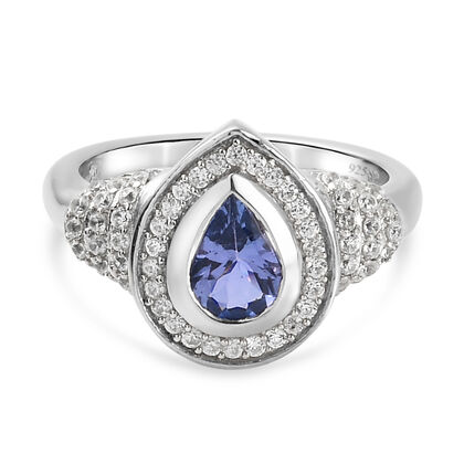 Tansanit und Zirkon Ring 925 Silber platiniert (Gr&ouml;&szlig;e 18.00) ca. 1,43 ct