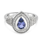 Tansanit und Zirkon Ring 925 Silber platiniert (Größe 18.00) ca. 1,43 ct