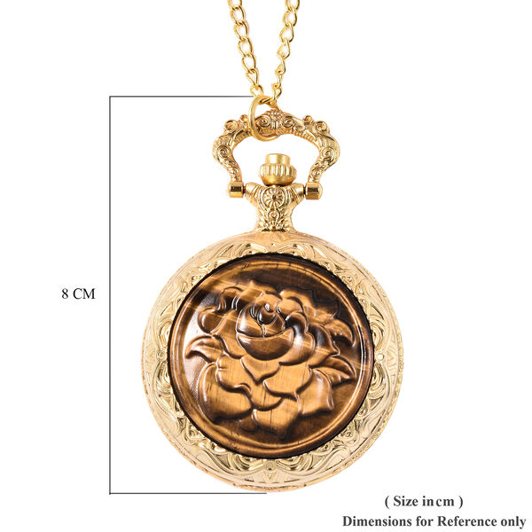 Strada - Tigerauge-Taschenuhr mit Rosenmuster, Japanisches Uhrwerk, goldfarben image number 6