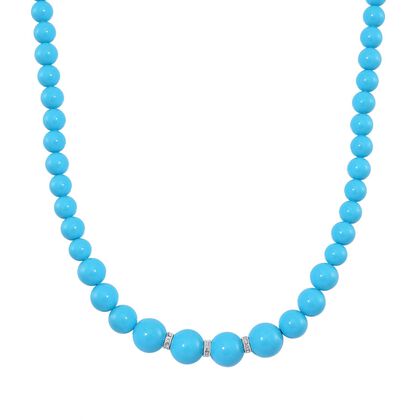 Sleeping-Beauty-T&uuml;rkisfarbene Muschelperle (8-12 mm), Wei&szlig;er Kristall Halskette ca. 45 cm+5 cm Extender Reiner Edelstahl