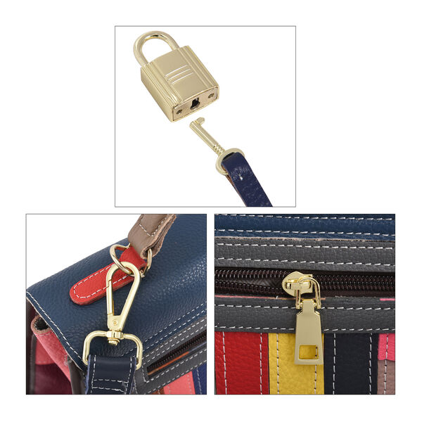 CHAOS BY ELSIE - Patchwork Schultertasche aus 100% echtem Leder mit RFID Schutz, Mehrfarbig, gestreift image number 5