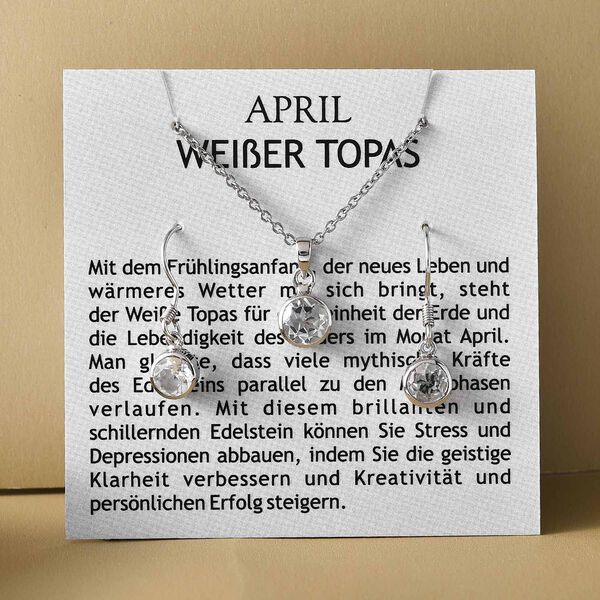 2er Set - Weißer Topas-Anhänger mit Kette und Ohrringe, 925 Silber Edelstahl, ca. 3.50 ct image number 9