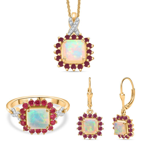 D'Joy äthiopisches Welo Opal, Niassa Rubin und Moissanit Schmuckset image number 0