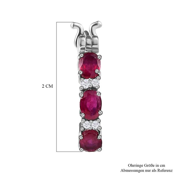 Afrikanischer Rubin (Fissure gefüllt), Weißer Zirkon Ohrringe, 925 Silber platiniert ca. 1.74 ct image number 5