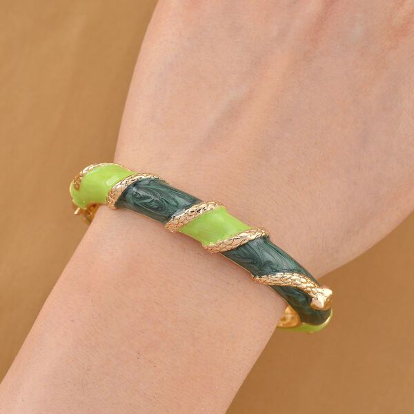 Emaille-Armreif im Streifen-Design, Dunkel- und Hellgrün, ca. 19 cm image number 3