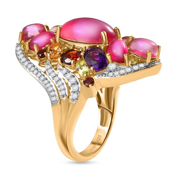 Mondlicht und Blüte - Djoy Maulbeer-Mondstein-Ring, 925 Silber 750 Gelbgold Vermeil (Größe 18.00) ca. 9.95 ct image number 4