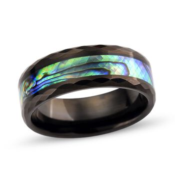 Abalone Muschel Ring Reines Wolframcarbid IP-Schwarz-Plattierung (Gr&ouml;&szlig;e 17.00)