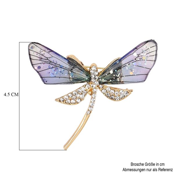 Harz und wei&szlig;e Kristall-Brosche in Goldton, Libelle image number 6