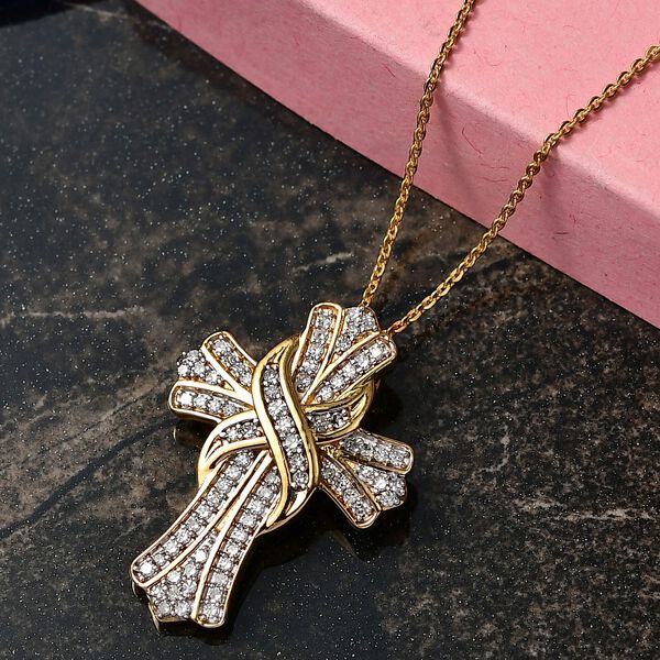 LUXURIANT VS Labor Diamant Anhänger mit 50cm Kette, 925 Silber 750 Gelbgold Vermeil - 0,51 ct. image number 2