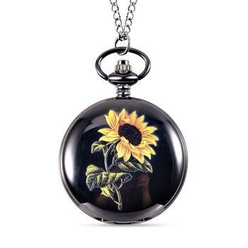 STRADA Japanisches Uhrwerk 3D Blumenmuster Taschenuhr mit Kette, 75 cm, ca. 35,00g