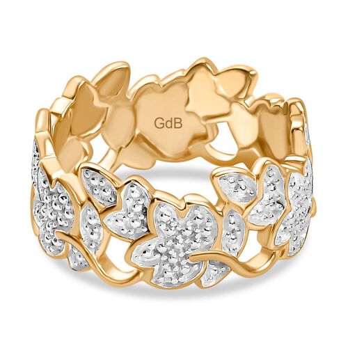 Designer Inspirierter- Weißer Diamant Blatt Ring, Goldfarben (Größe 17.00) image number 0