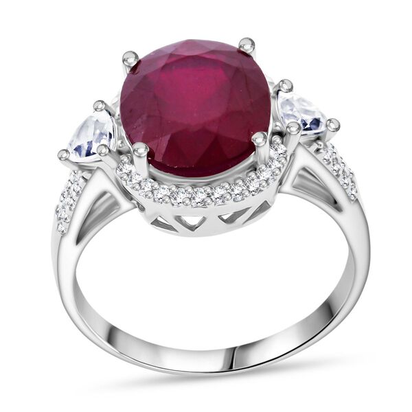 Afrikanischer Rubin (Fissure gef&uuml;llt), Wei&szlig;er Zirkon Ring 925 Silber rhodiniert (Gr&ouml;&szlig;e 19.00) ca. 4.90 ct image number 3