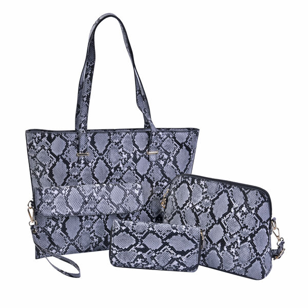 Passage - 4er-Set, Handtasche, Crossbody Tasche, Clutch und Brieftasche mit Schlangenhaut Muster
