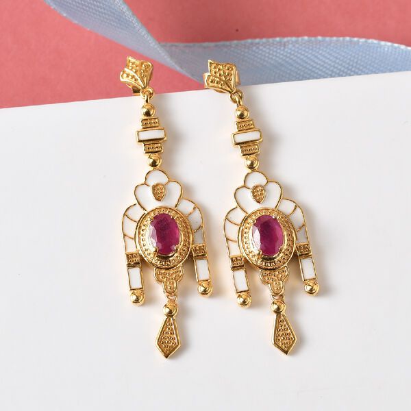 Rubin emaillierte Solit&auml;r-Ohrh&auml;nger in Silber, 2,20 ct. image number 2