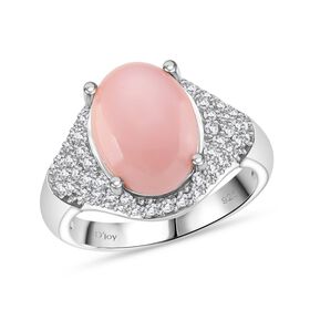 D'Joy Natürlicher Rosa Königsmuschel Perle, Weißer Zirkon Ring 925 Silber rhodiniert (Größe 20.00)