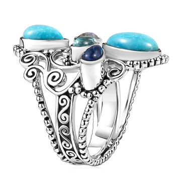 Sajen Silber-T&uuml;rkis, Wei&szlig;er Regenbogen Mondstein Ring 925 Silber rhodiniert (Gr&ouml;&szlig;e 17.00) ca. 3.32 ct