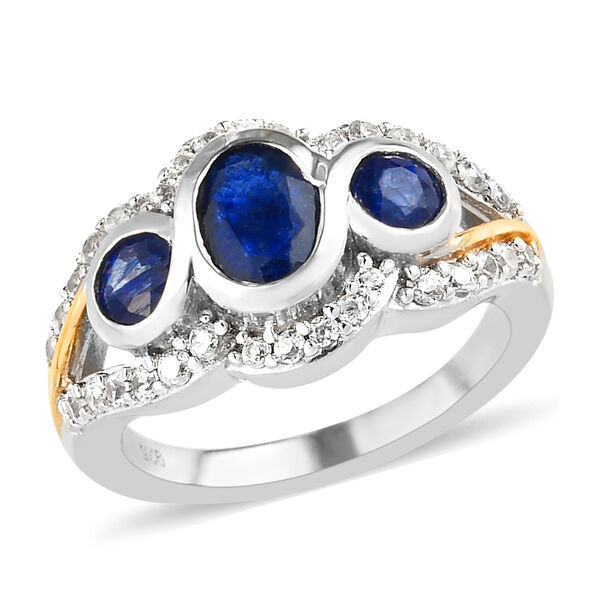 Masoala Saphir und Zirkon-Trilogie-Ring, 925 Silber zweifarbige Beschichtung, 2,70 ct. image number 2