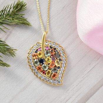 D'Joy Mehrfarbig Saphir, Blauer Saphir Schmuckset ca. 50 cm 925 Silber 750 Gelbgold Vermeil ca. 5.84 ct