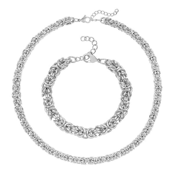 Byzantin 50cm Halskette und 19cm Armband in Silberton