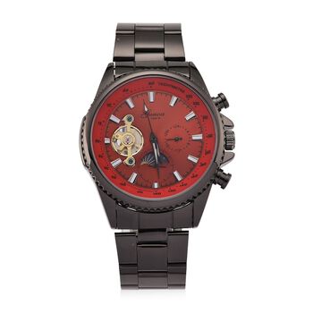GENOA TIME Bicolor Armbanduhr, Edelstahlarmband, 42mm Geh&auml;use, Schwarz Rot