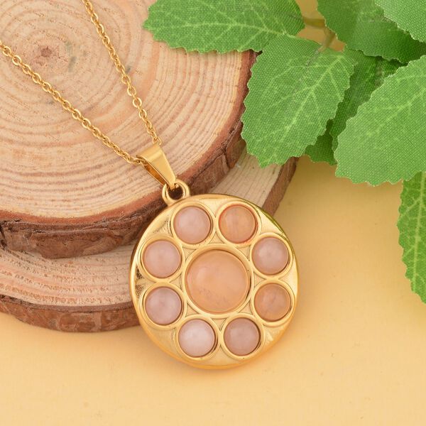 Rosenquarz Halskette ca. 50 cm Reiner Edelstahl IP-Gelbbeschichtung ca. 5.00 ct image number 1