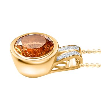 Citrin und Zirkon Anh&auml;nger mit 45cm Kette - 6.84 ct