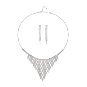 2er Set Weiße Kristall-Halskette mit Ohrringe im Schmuckset, Silberfarben
