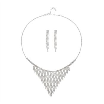 2er Set Wei&szlig;e Kristall-Halskette mit Ohrringe im Schmuckset, Silberfarben