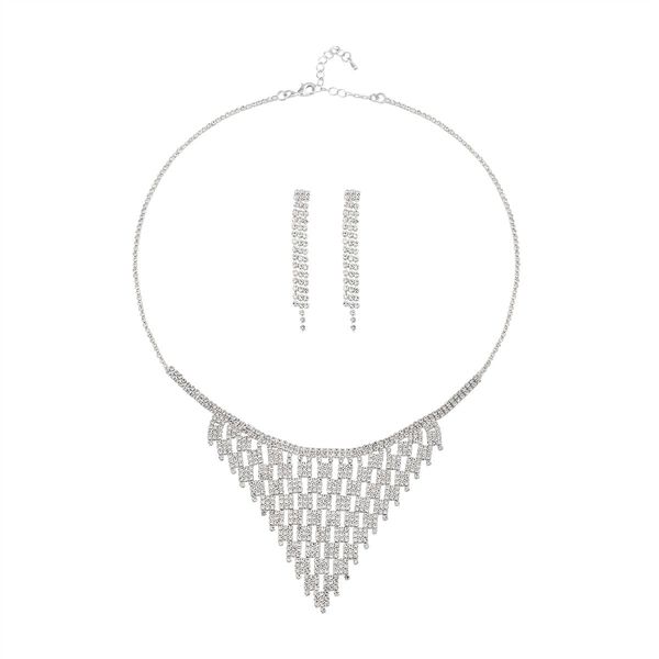 2er Set Wei&szlig;e Kristall-Halskette mit Ohrringe im Schmuckset, Silberfarben image number 0