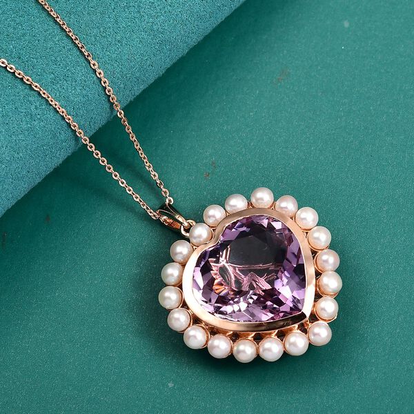 D'Joy AA Rosa Amethyst, S&uuml;&szlig;wasser Perle (3.5mm) Schmuckset ca. 50 cm 925 Silber 750 Ros&eacute;gold Vermeil 20.32 ct image number 2