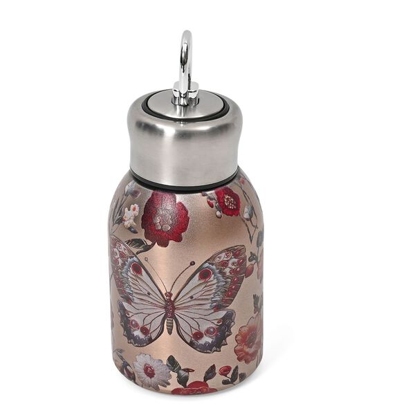 Doppelwandige Edelstahl-Trinkflasche, 260ml, mit Katze- und Blumenmotiv